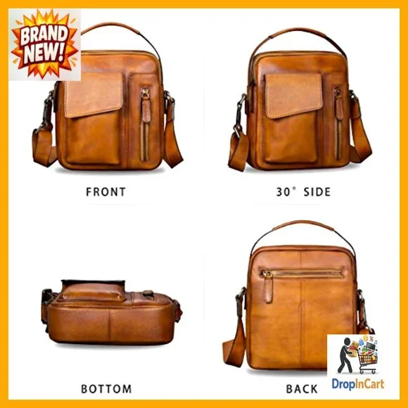 Vintage Genuine Leather Messenger Bag Crossbody Satchel Retro Style Adjustable